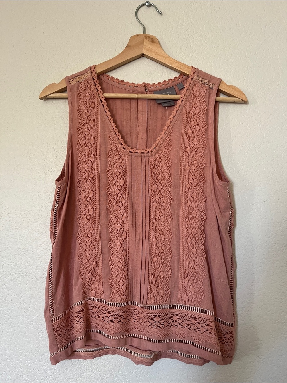 Anthropologie Sleeveless Lace-Trim Tank Top - Dusty Rose